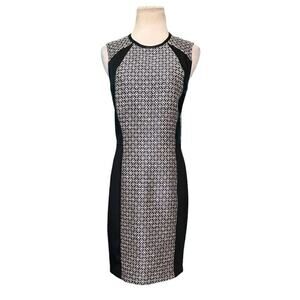Yigal Azrouel Two Tone Jacquard Leather Scuba Paneled Pencil Dress size 6